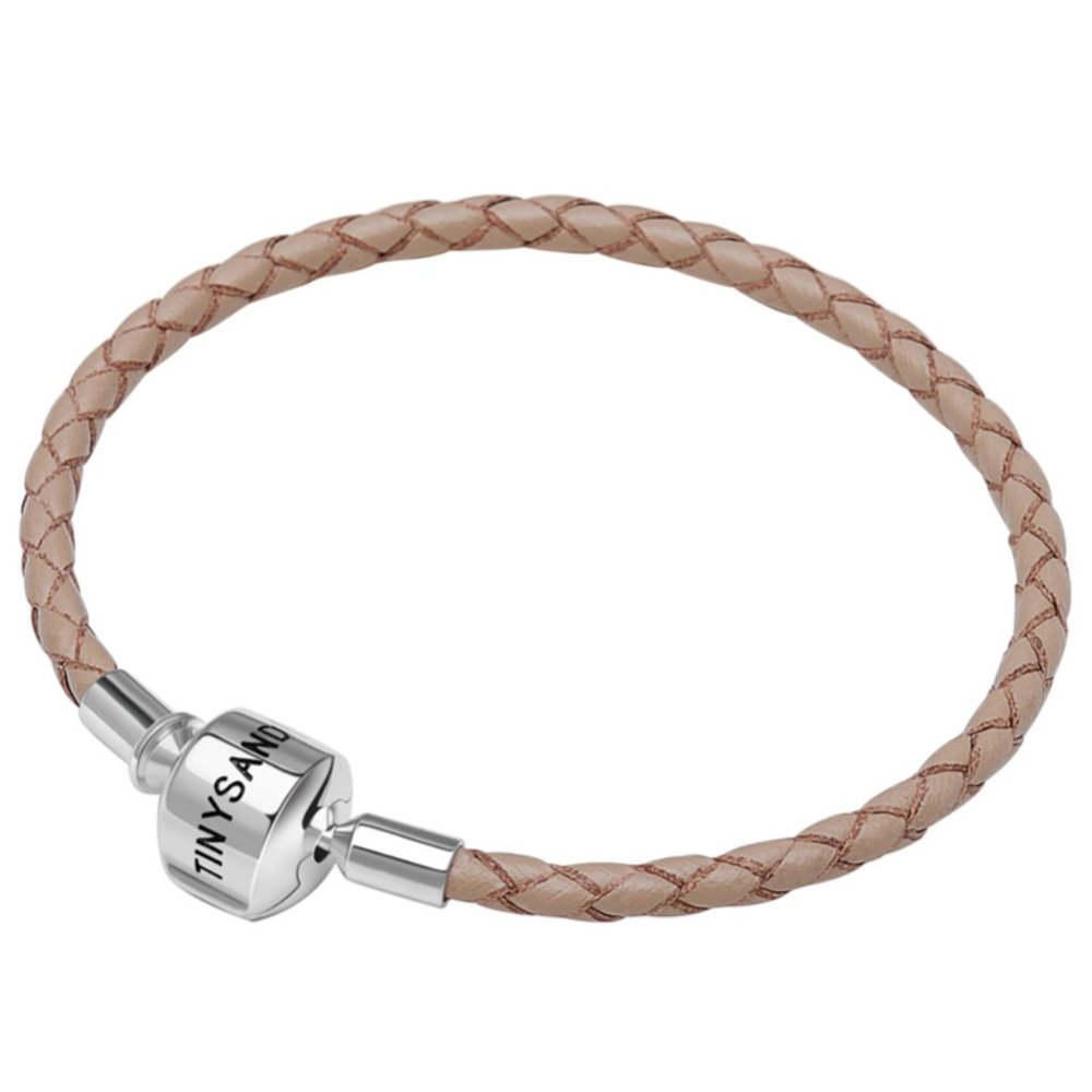 NWOT 925 Sterling Silver W/ Braided leather Euro Bracelet 7" 180mm Pandora style